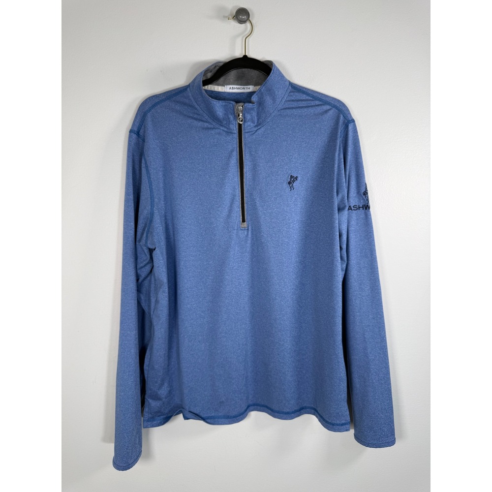 Ashworth Pullover Men M Quarter-Zip Blue Heathered Golf Preppy Performance EUC